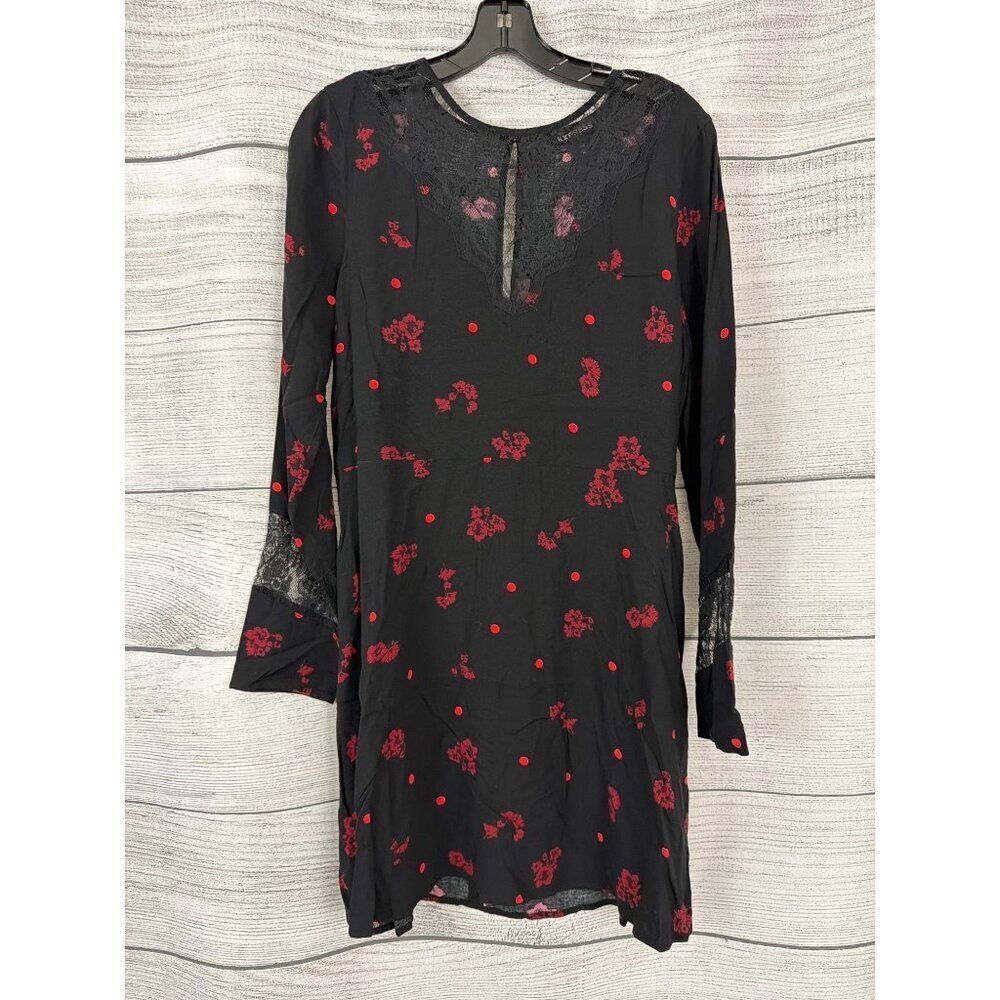 Express Black & Red Floral Lace Long Sleeve Mini Dress Size M